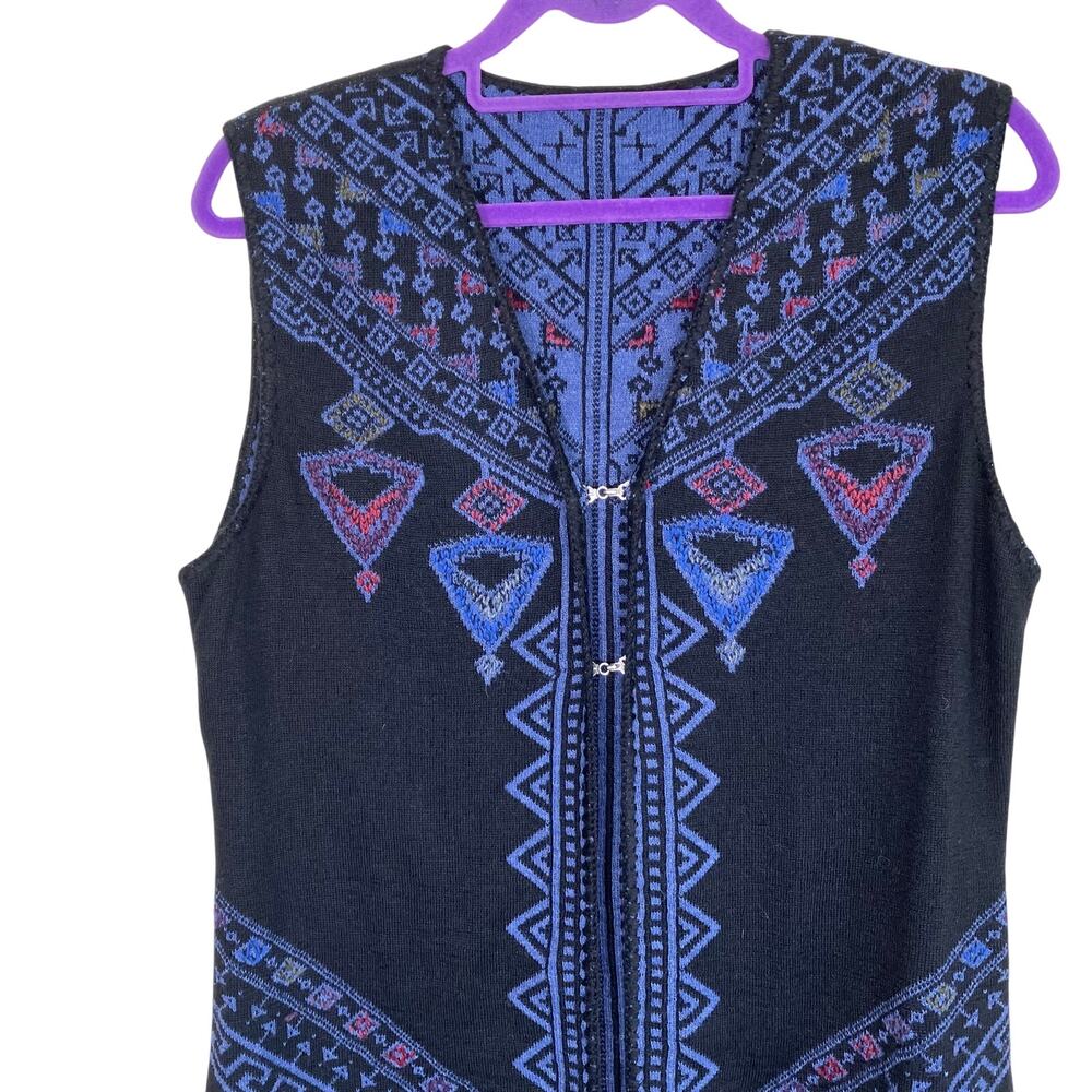 Simply Natural Alpaca Blend Reversible Embroidered Aztec Print Long Duster Vest - Picture 10 of 16